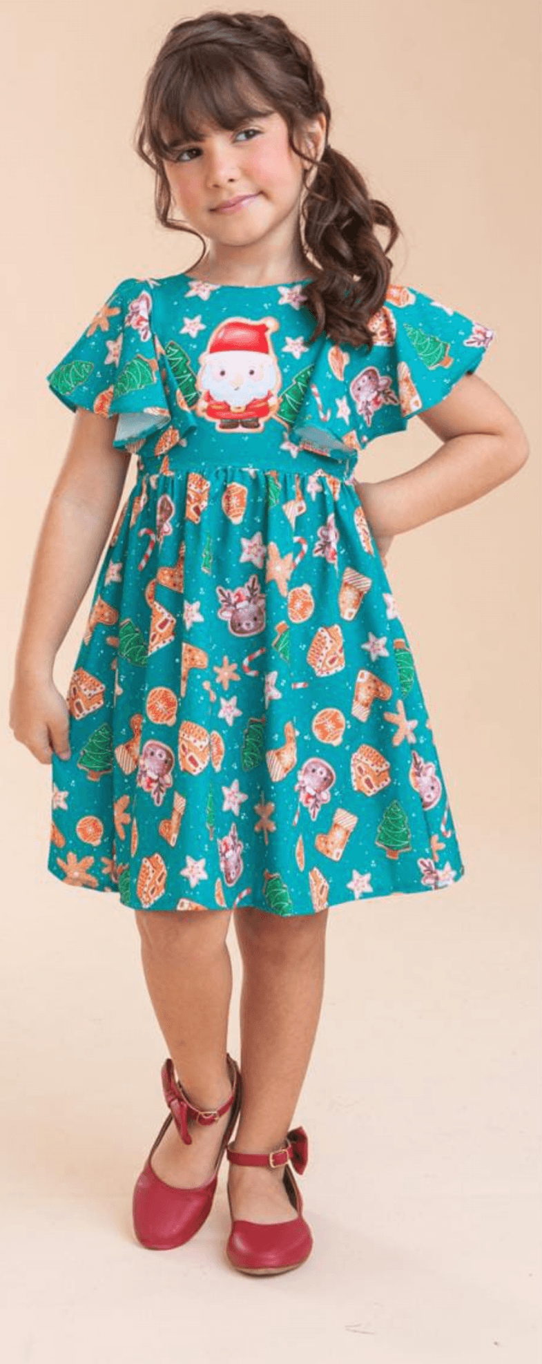 Vestido infantil e juvenil verde Natal 