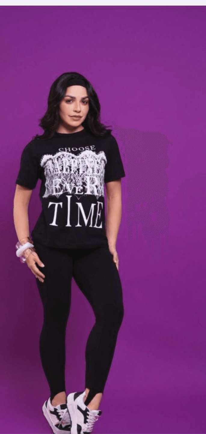 Blusa feminina preta "Chose happy ever time" - 1